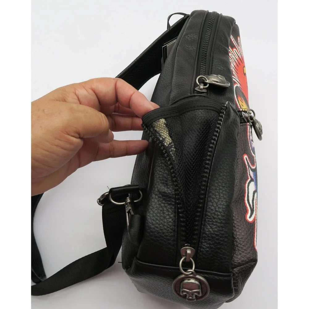 Ed Hardy Mens Black Eagle Skull Sling Bag Crossbody Backpack NEW